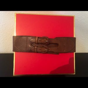 Ralph Lauren 2 1/2 wide weathered saddle brown belt, dbl buckle.